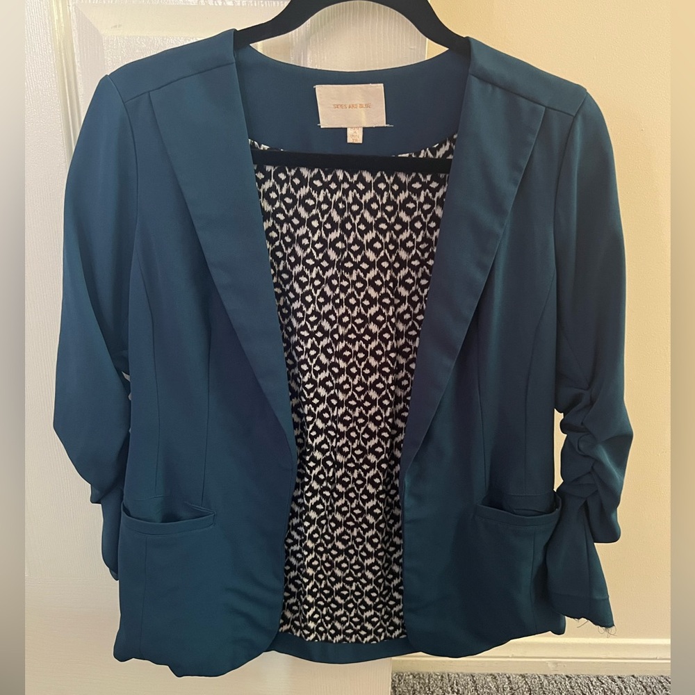 Skies Are Blue Teal Blazer with Geometric Lining